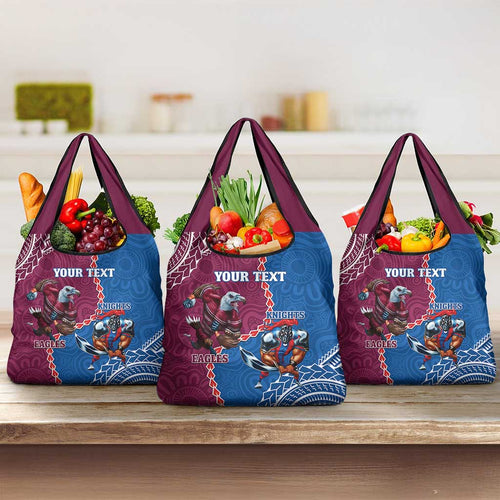 Personalised Eagles And Knights Rugby Grocery Bag Aboriginal Mix Polynesian Pattern