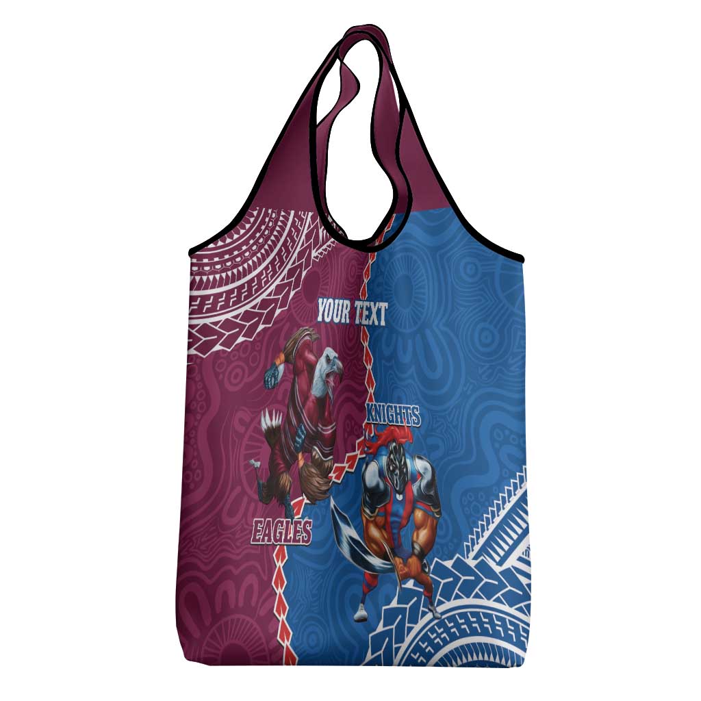 Personalised Eagles And Knights Rugby Grocery Bag Aboriginal Mix Polynesian Pattern
