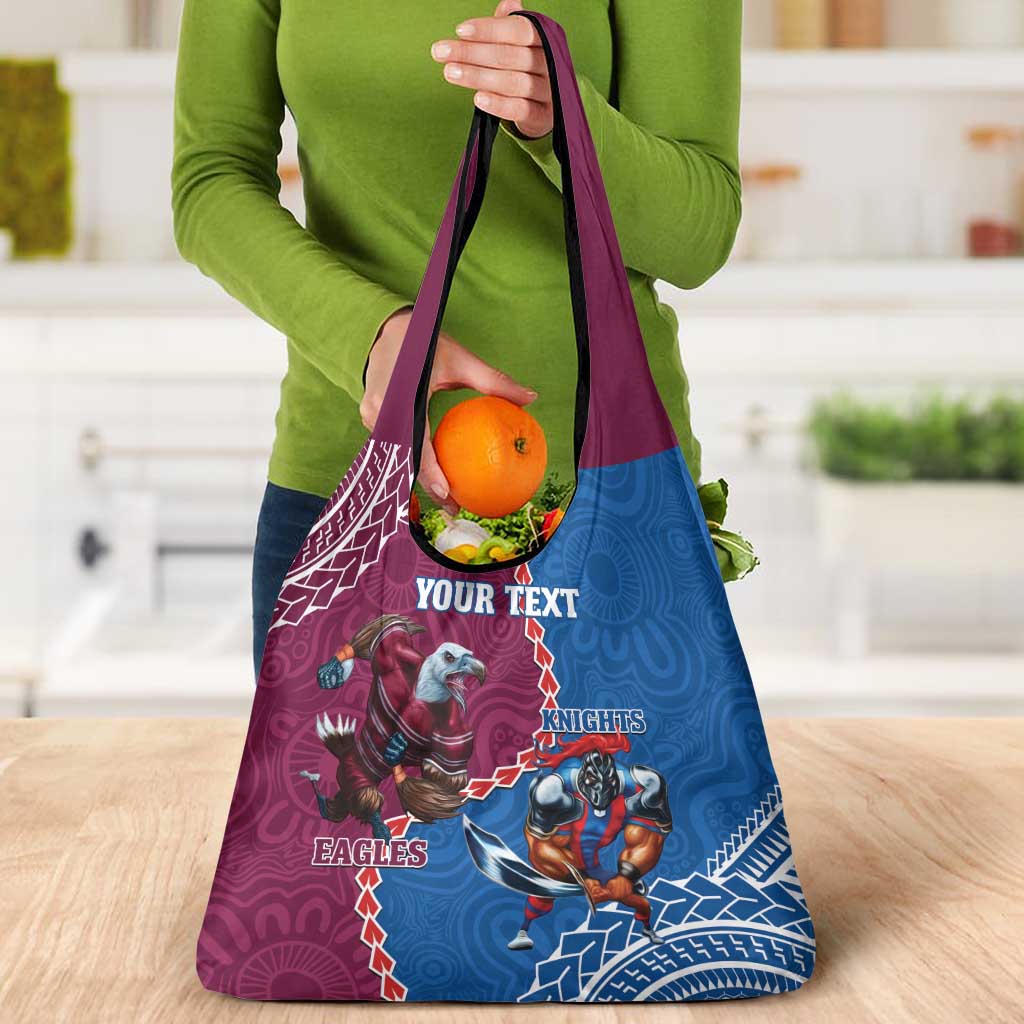 Personalised Eagles And Knights Rugby Grocery Bag Aboriginal Mix Polynesian Pattern