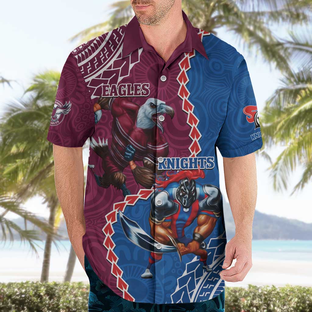 Personalised Eagles And Knights Rugby Hawaiian Shirt Aboriginal Mix Polynesian Pattern