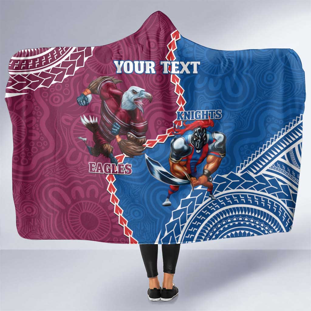 Personalised Eagles And Knights Rugby Hooded Blanket Aboriginal Mix Polynesian Pattern