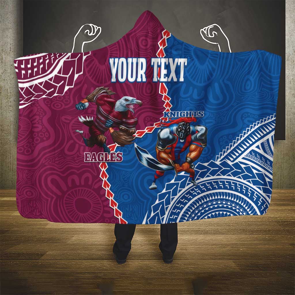 Personalised Eagles And Knights Rugby Hooded Blanket Aboriginal Mix Polynesian Pattern