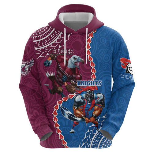 Personalised Eagles And Knights Rugby Hoodie Aboriginal Mix Polynesian Pattern