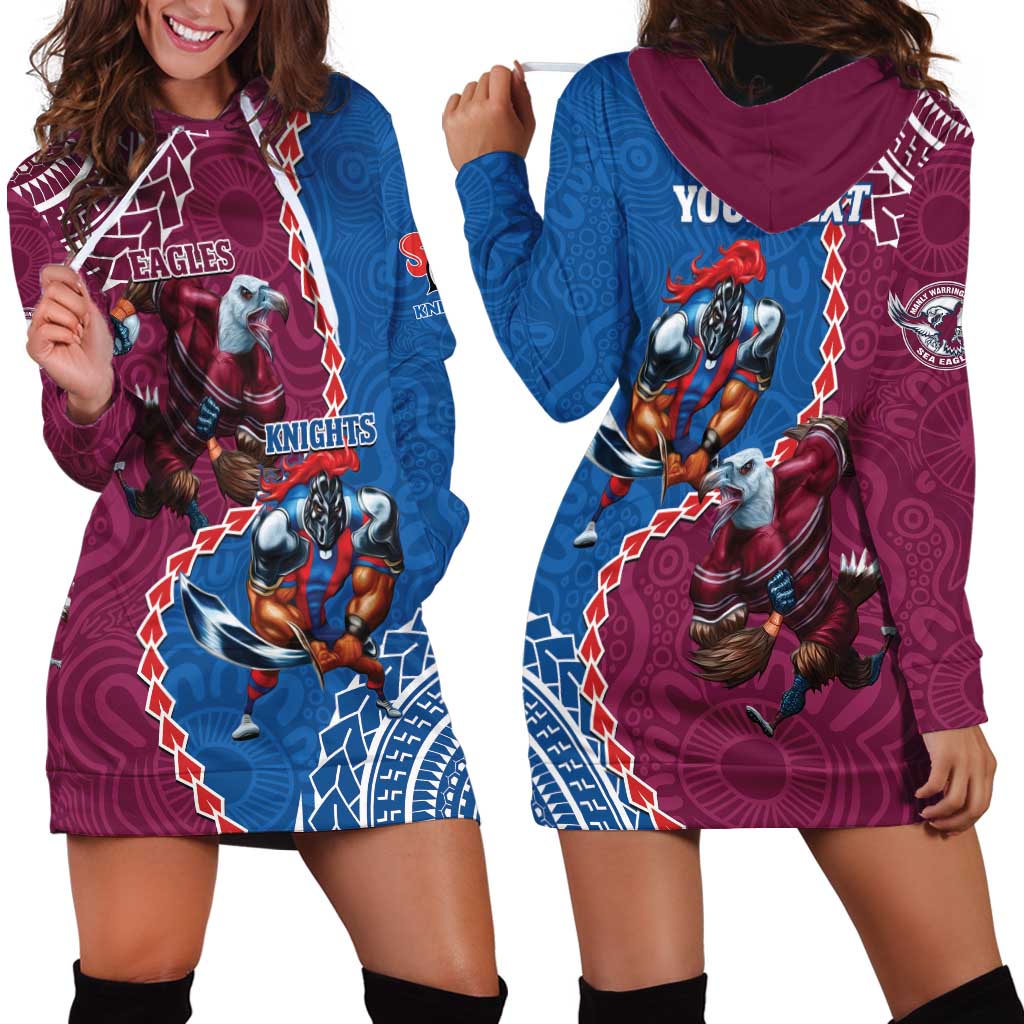 Personalised Eagles And Knights Rugby Hoodie Dress Aboriginal Mix Polynesian Pattern