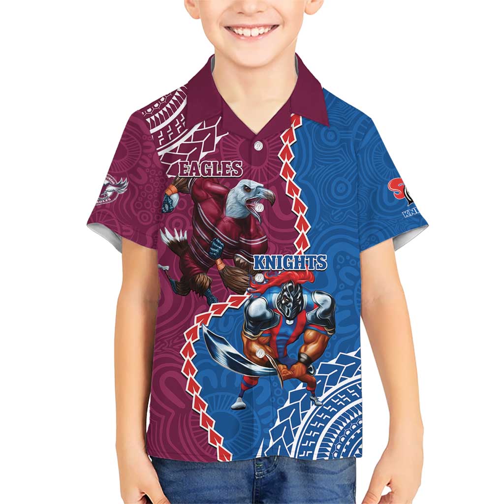 Personalised Eagles And Knights Rugby Kid Hawaiian Shirt Aboriginal Mix Polynesian Pattern