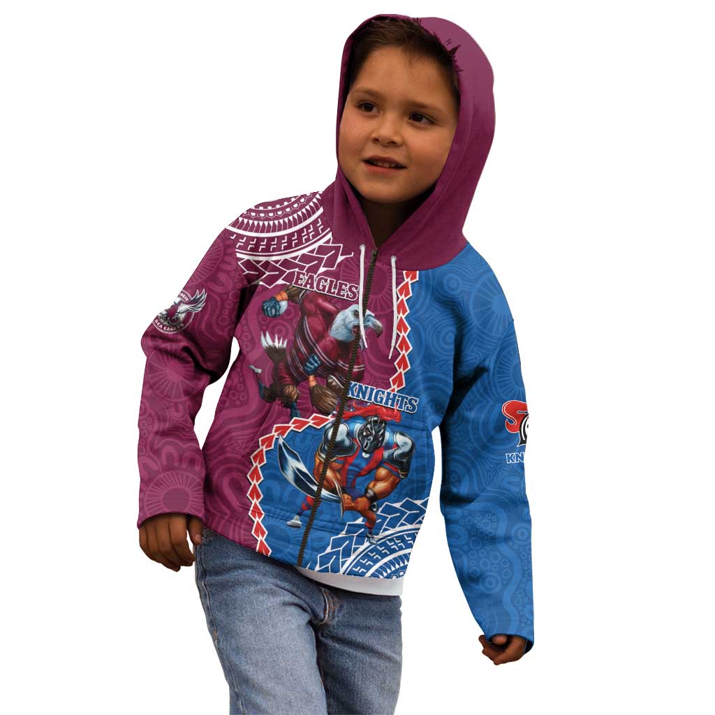 Personalised Eagles And Knights Rugby Kid Hoodie Aboriginal Mix Polynesian Pattern