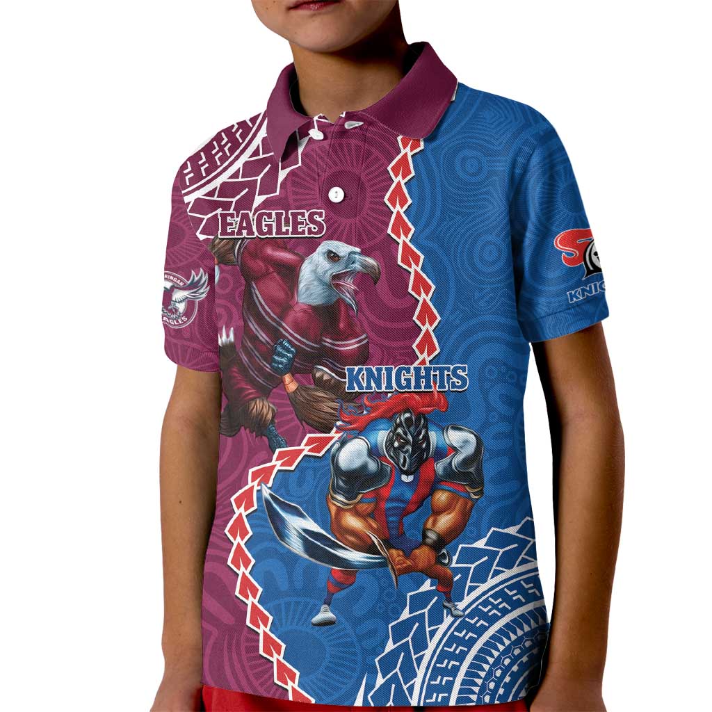 Personalised Eagles And Knights Rugby Kid Polo Shirt Aboriginal Mix Polynesian Pattern