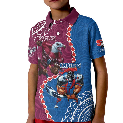 Personalised Eagles And Knights Rugby Kid Polo Shirt Aboriginal Mix Polynesian Pattern