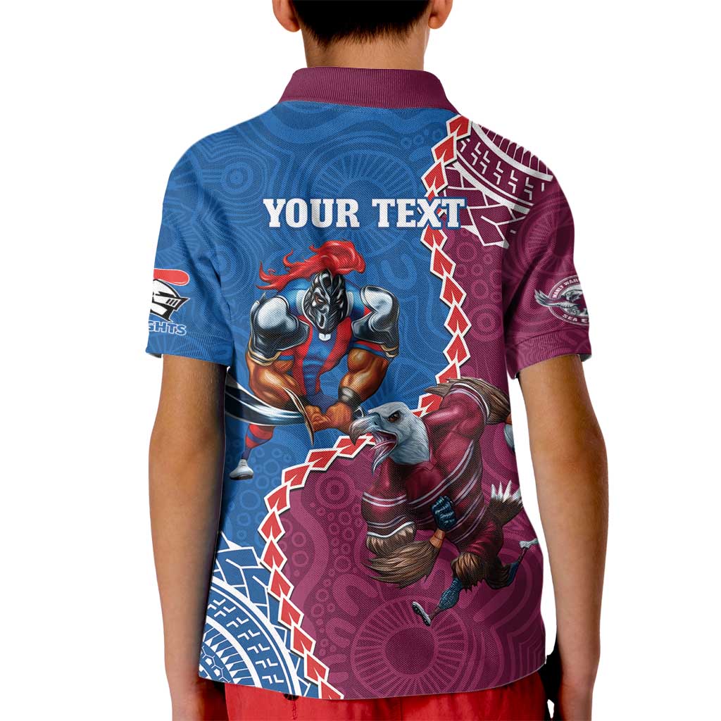 Personalised Eagles And Knights Rugby Kid Polo Shirt Aboriginal Mix Polynesian Pattern