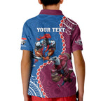 Personalised Eagles And Knights Rugby Kid Polo Shirt Aboriginal Mix Polynesian Pattern