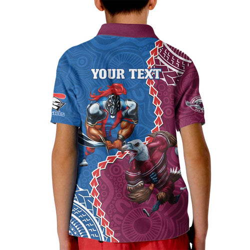 Personalised Eagles And Knights Rugby Kid Polo Shirt Aboriginal Mix Polynesian Pattern