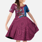 Personalised Eagles And Knights Rugby Kid Short Sleeve Dress Aboriginal Mix Polynesian Pattern