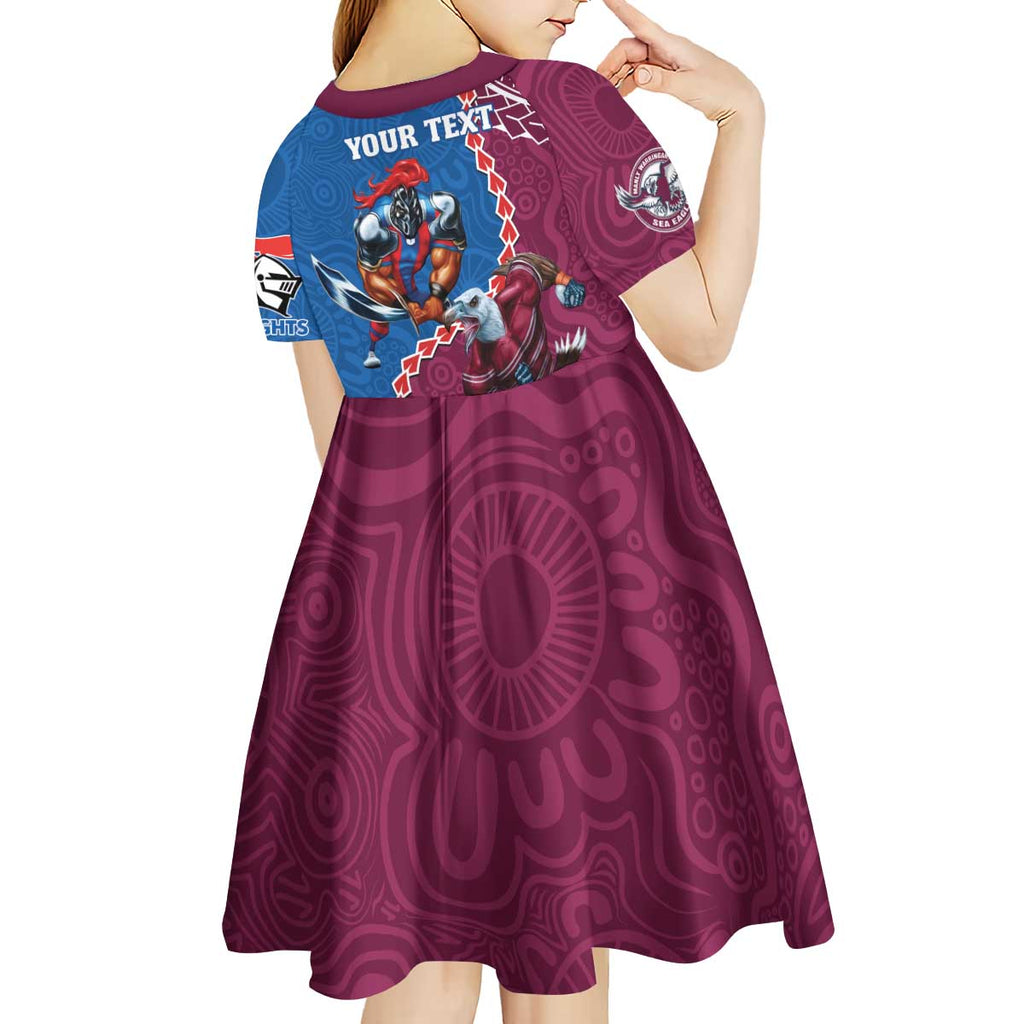 Personalised Eagles And Knights Rugby Kid Short Sleeve Dress Aboriginal Mix Polynesian Pattern