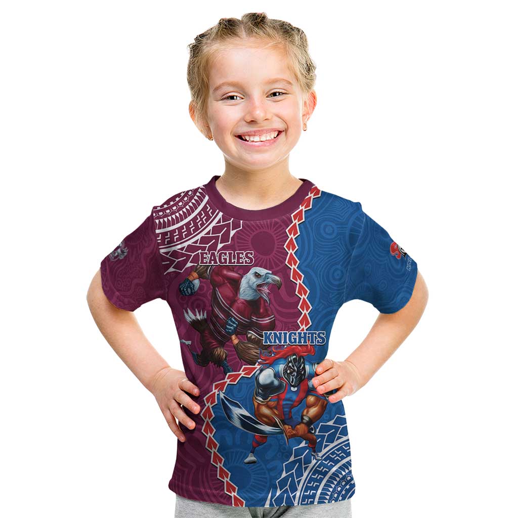 Personalised Eagles And Knights Rugby Kid T Shirt Aboriginal Mix Polynesian Pattern
