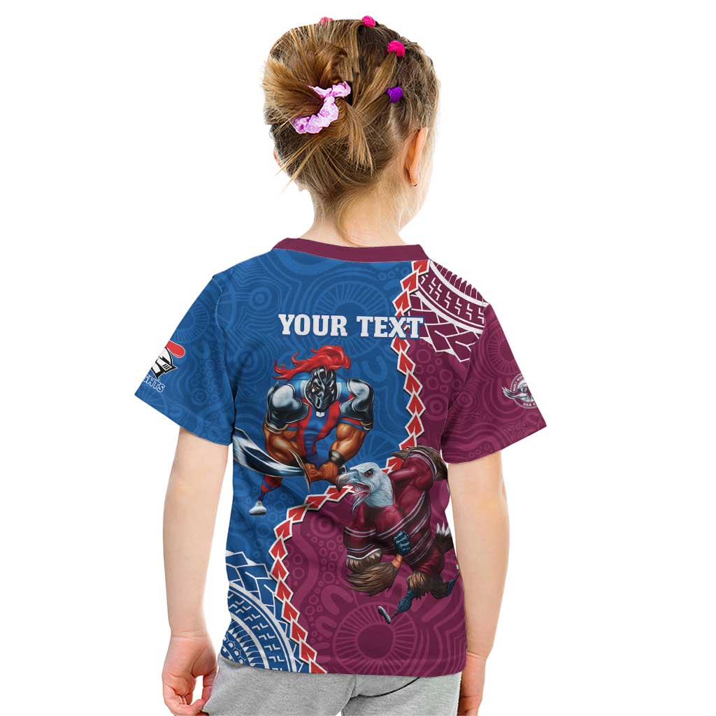 Personalised Eagles And Knights Rugby Kid T Shirt Aboriginal Mix Polynesian Pattern