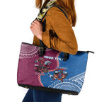 Personalised Eagles And Knights Rugby Leather Tote Bag Aboriginal Mix Polynesian Pattern
