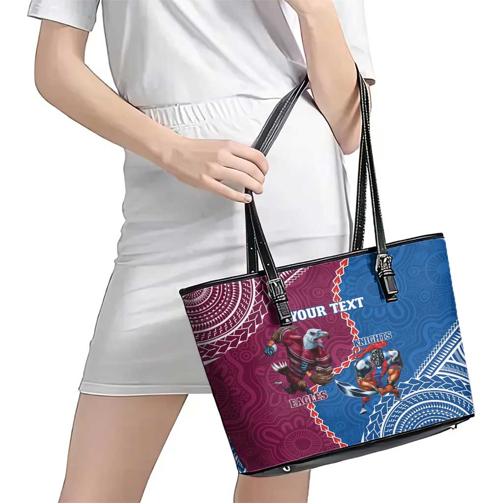 Personalised Eagles And Knights Rugby Leather Tote Bag Aboriginal Mix Polynesian Pattern