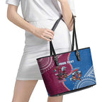Personalised Eagles And Knights Rugby Leather Tote Bag Aboriginal Mix Polynesian Pattern