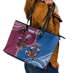 Personalised Eagles And Knights Rugby Leather Tote Bag Aboriginal Mix Polynesian Pattern