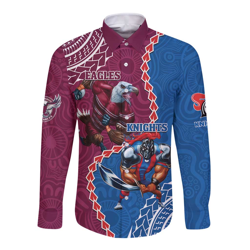 Personalised Eagles And Knights Rugby Long Sleeve Button Shirt Aboriginal Mix Polynesian Pattern