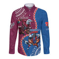Personalised Eagles And Knights Rugby Long Sleeve Button Shirt Aboriginal Mix Polynesian Pattern
