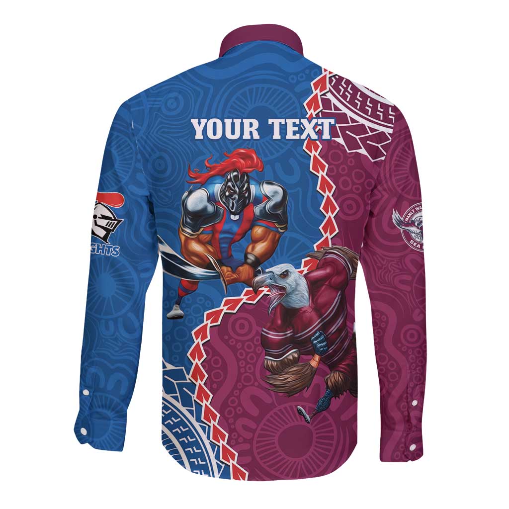 Personalised Eagles And Knights Rugby Long Sleeve Button Shirt Aboriginal Mix Polynesian Pattern