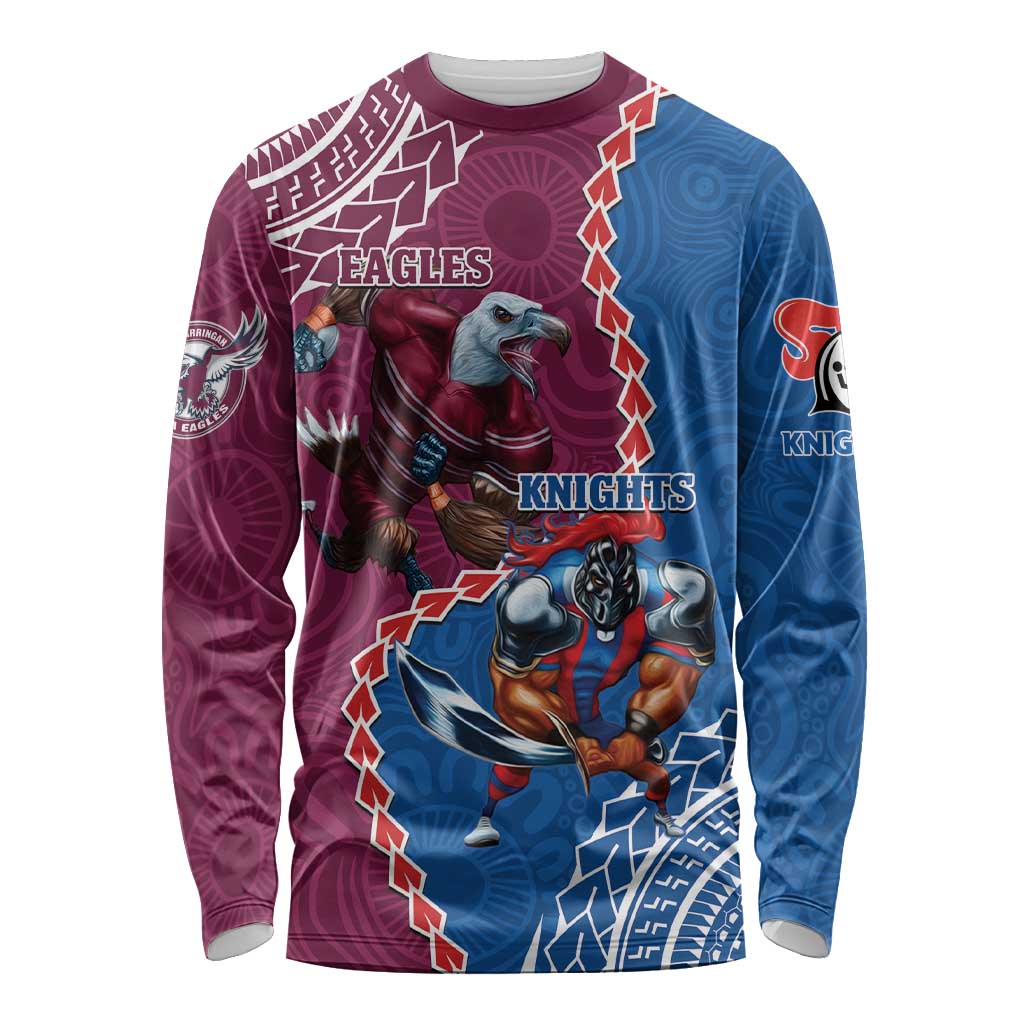 Personalised Eagles And Knights Rugby Long Sleeve Shirt Aboriginal Mix Polynesian Pattern