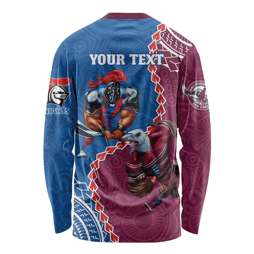 Personalised Eagles And Knights Rugby Long Sleeve Shirt Aboriginal Mix Polynesian Pattern