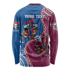 Personalised Eagles And Knights Rugby Long Sleeve Shirt Aboriginal Mix Polynesian Pattern