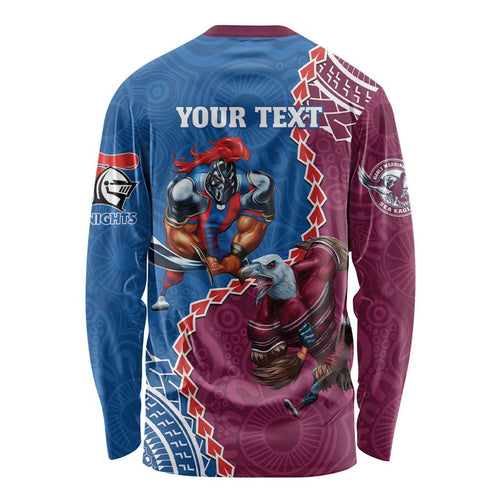 Personalised Eagles And Knights Rugby Long Sleeve Shirt Aboriginal Mix Polynesian Pattern
