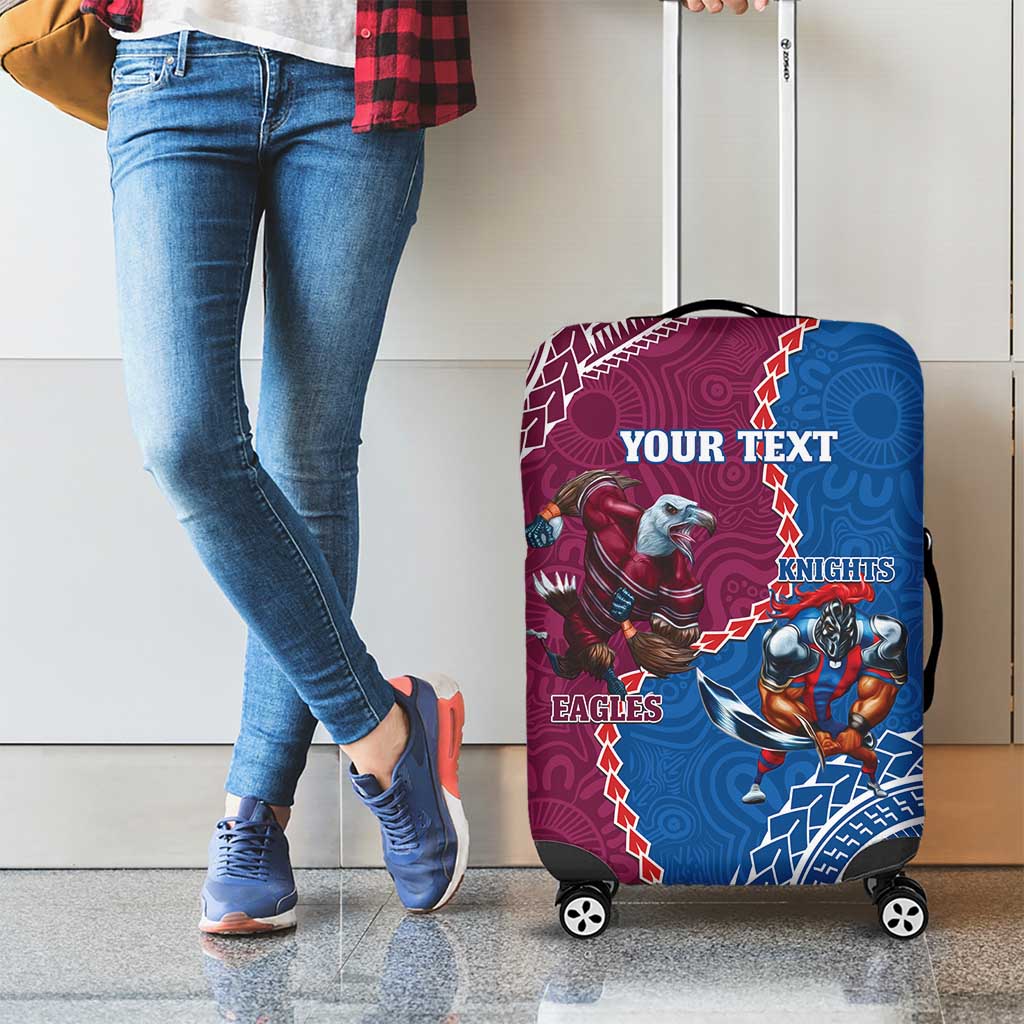 Personalised Eagles And Knights Rugby Luggage Cover Aboriginal Mix Polynesian Pattern