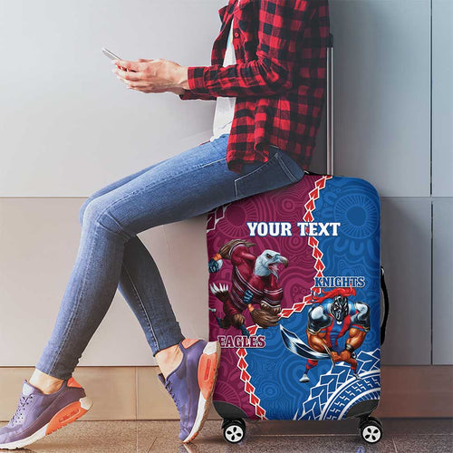 Personalised Eagles And Knights Rugby Luggage Cover Aboriginal Mix Polynesian Pattern