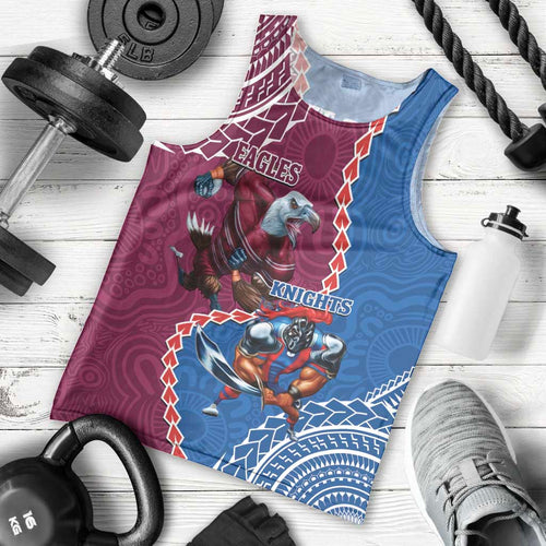 Personalised Eagles And Knights Rugby Men Tank Top Aboriginal Mix Polynesian Pattern