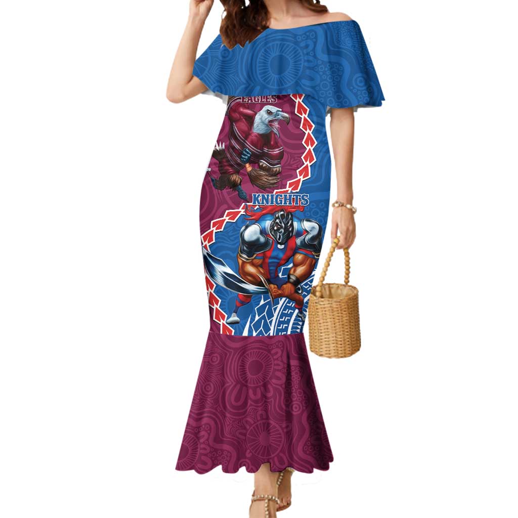 Personalised Eagles And Knights Rugby Mermaid Dress Aboriginal Mix Polynesian Pattern