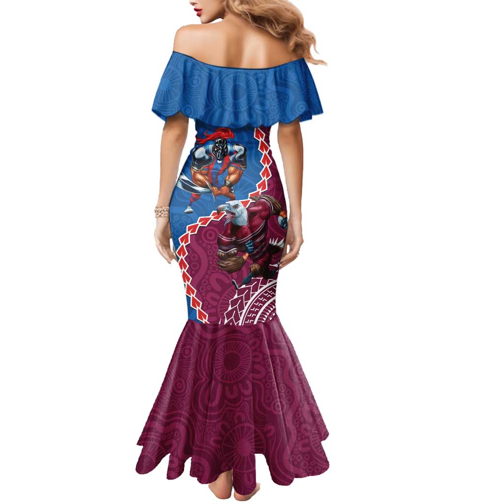 Personalised Eagles And Knights Rugby Mermaid Dress Aboriginal Mix Polynesian Pattern