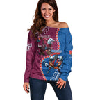 Personalised Eagles And Knights Rugby Off Shoulder Sweater Aboriginal Mix Polynesian Pattern