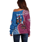 Personalised Eagles And Knights Rugby Off Shoulder Sweater Aboriginal Mix Polynesian Pattern
