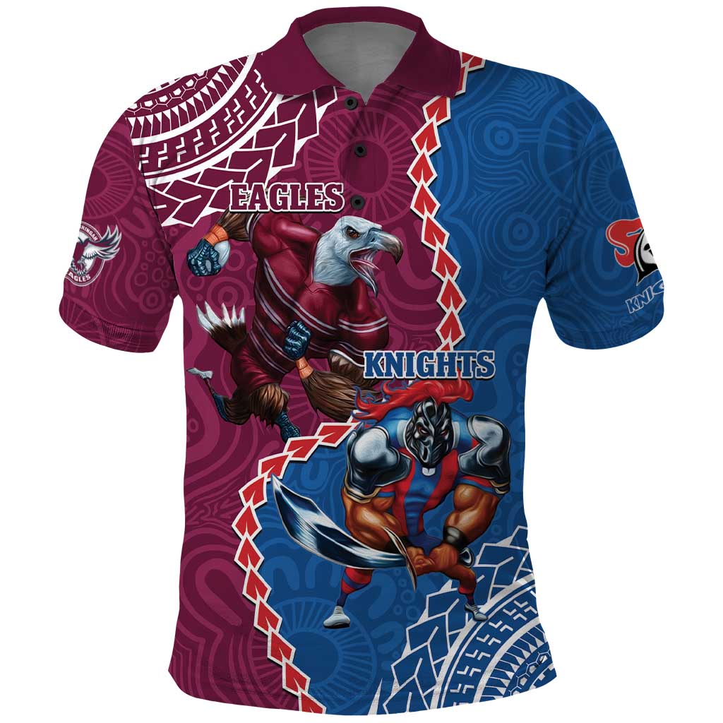 Personalised Eagles And Knights Rugby Polo Shirt Aboriginal Mix Polynesian Pattern