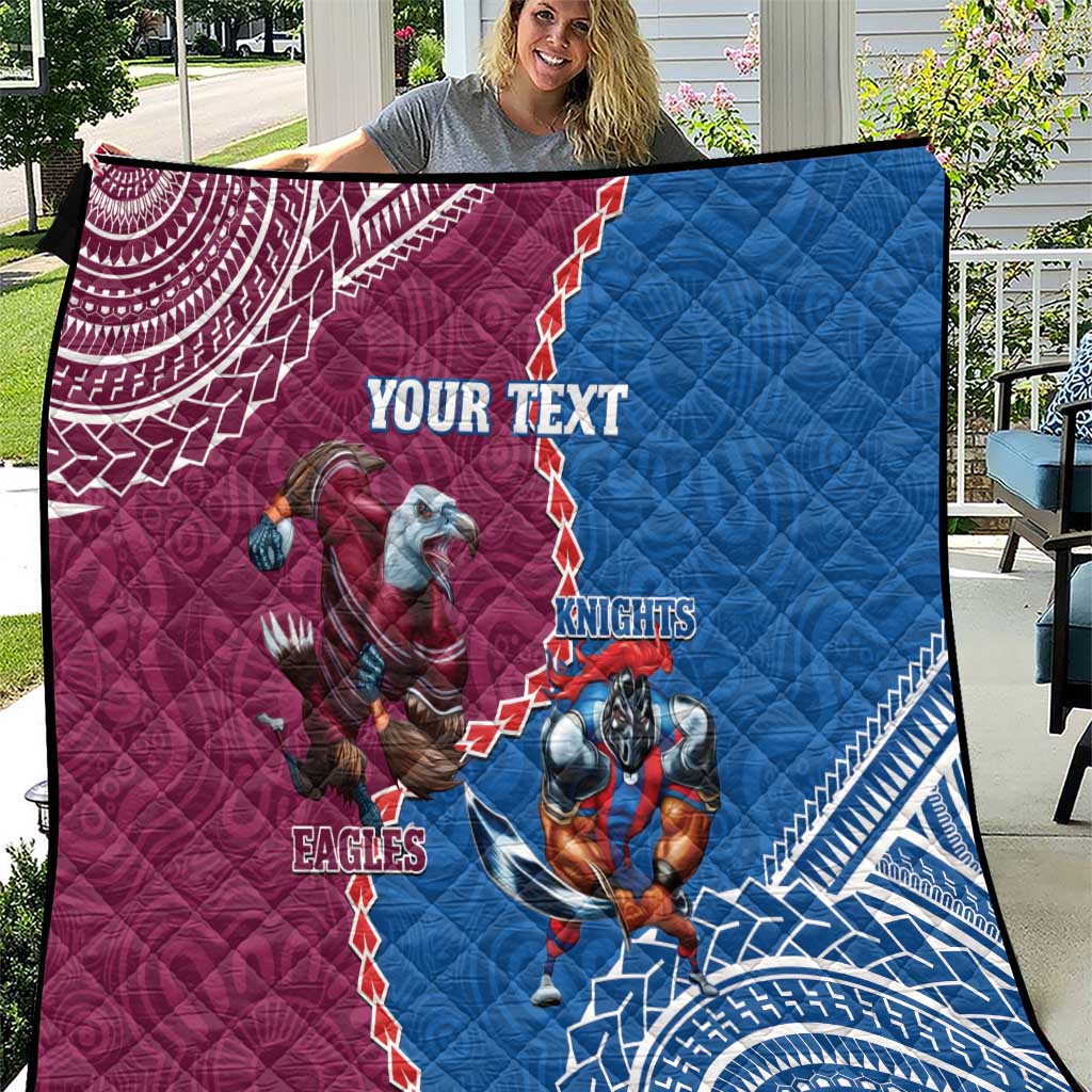 Personalised Eagles And Knights Rugby Quilt Aboriginal Mix Polynesian Pattern