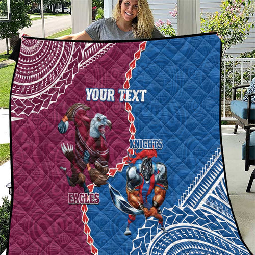 Personalised Eagles And Knights Rugby Quilt Aboriginal Mix Polynesian Pattern