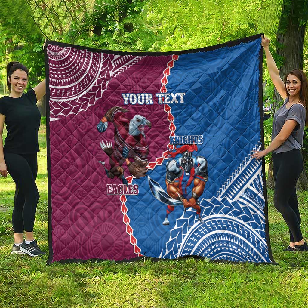 Personalised Eagles And Knights Rugby Quilt Aboriginal Mix Polynesian Pattern