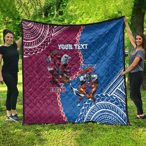 Personalised Eagles And Knights Rugby Quilt Aboriginal Mix Polynesian Pattern