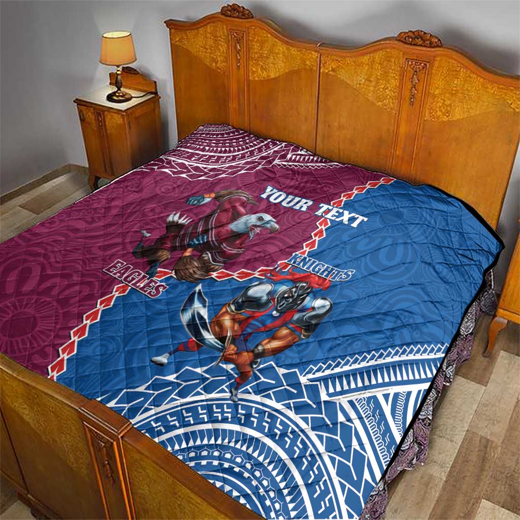 Personalised Eagles And Knights Rugby Quilt Aboriginal Mix Polynesian Pattern