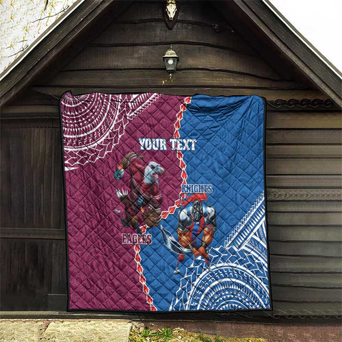 Personalised Eagles And Knights Rugby Quilt Aboriginal Mix Polynesian Pattern