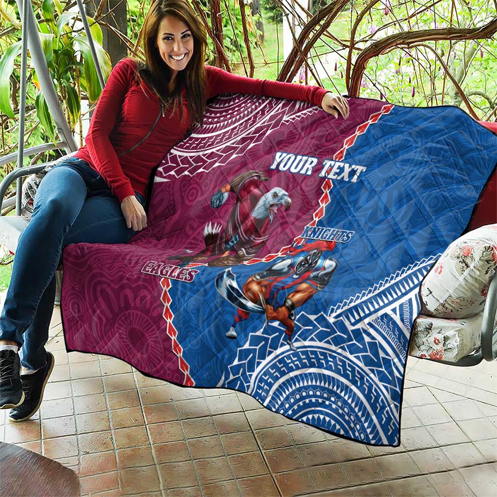 Personalised Eagles And Knights Rugby Quilt Aboriginal Mix Polynesian Pattern