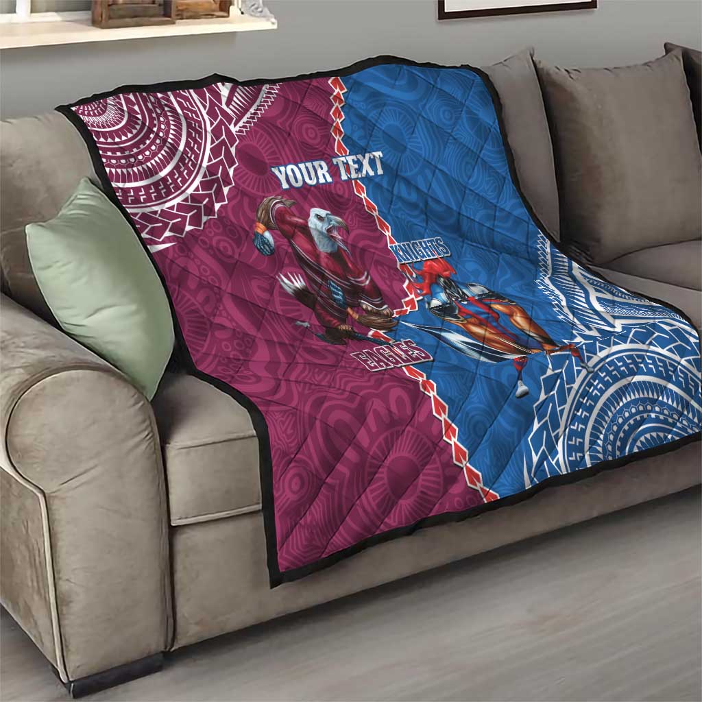 Personalised Eagles And Knights Rugby Quilt Aboriginal Mix Polynesian Pattern