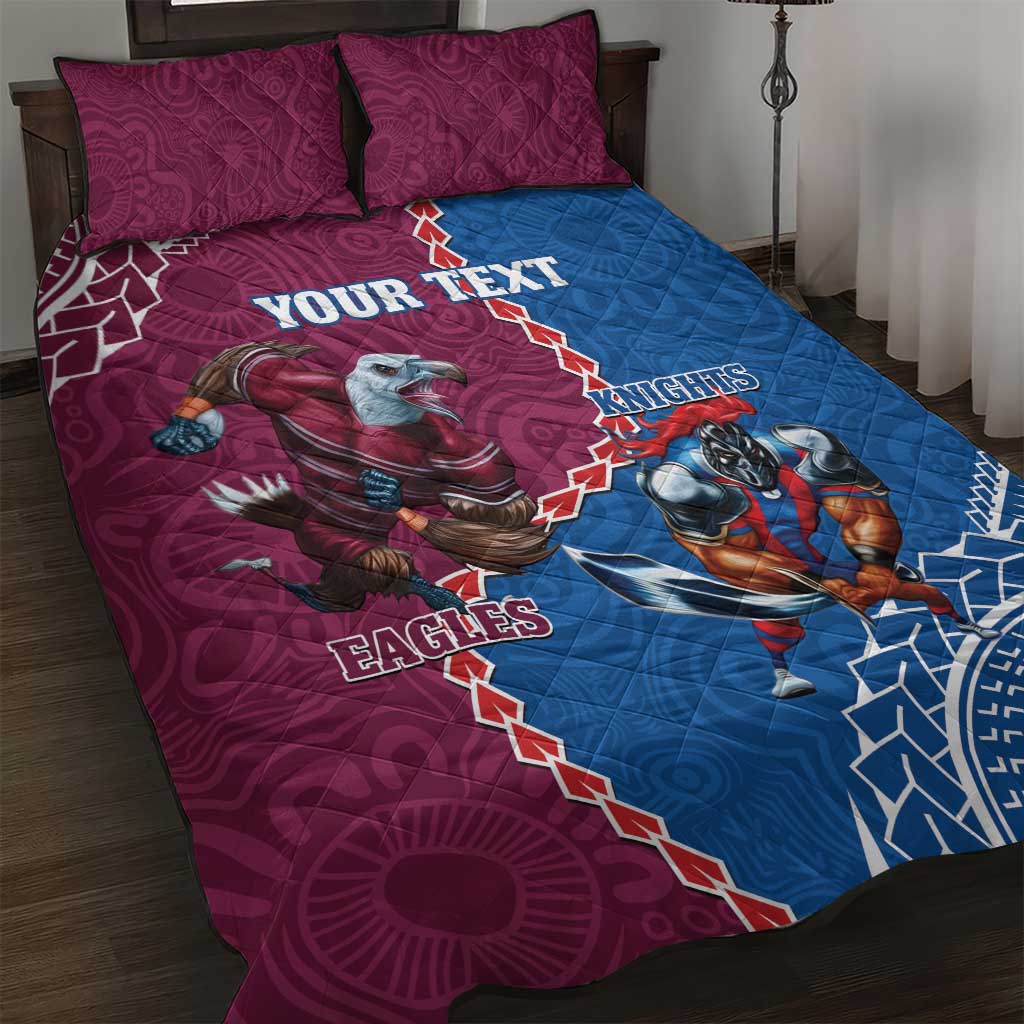 Personalised Eagles And Knights Rugby Quilt Bed Set Aboriginal Mix Polynesian Pattern