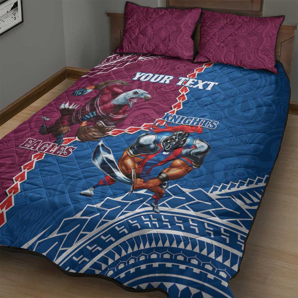 Personalised Eagles And Knights Rugby Quilt Bed Set Aboriginal Mix Polynesian Pattern