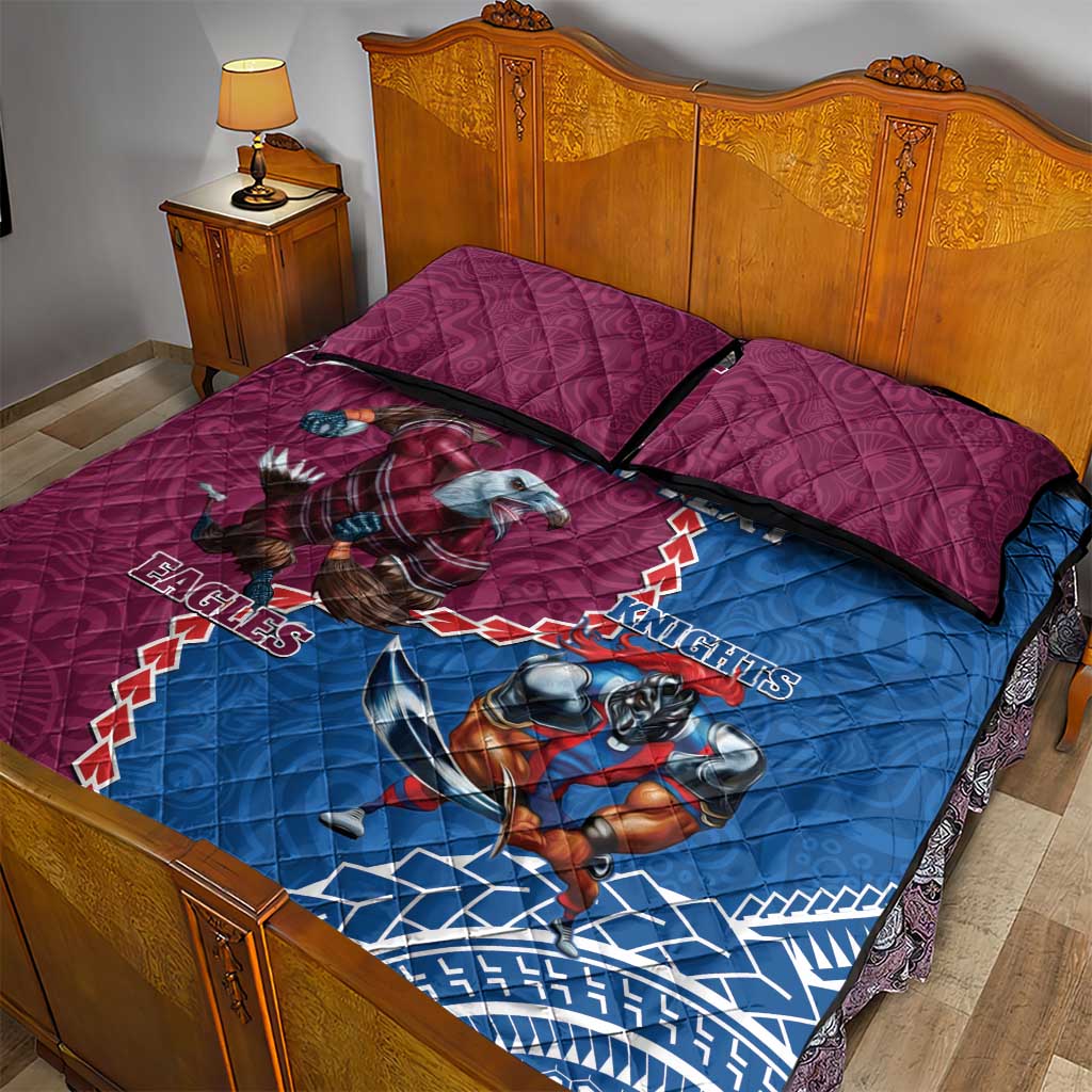 Personalised Eagles And Knights Rugby Quilt Bed Set Aboriginal Mix Polynesian Pattern