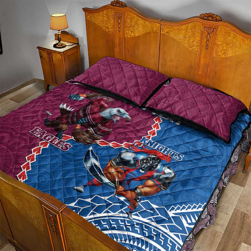 Personalised Eagles And Knights Rugby Quilt Bed Set Aboriginal Mix Polynesian Pattern